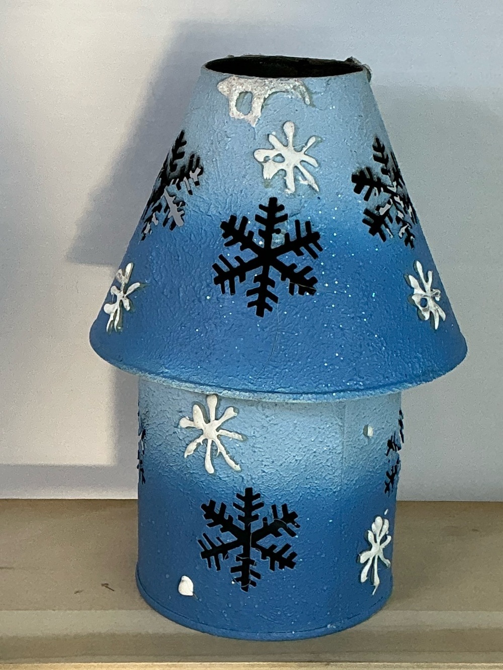 Metal Candle Holder Jar Lamp Shade Winter Holiday Table Decor Blue Vintage 1990 - Picture 3 of 16